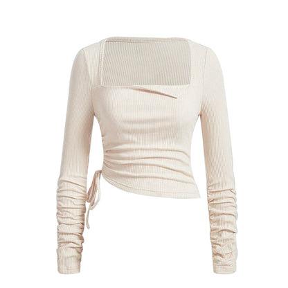 Elegant Festtopp Dam med Fyrkantig Utskärning och Långa Ärmar i Bomullsblandning – Perfekt för Fest och Avslappnat Stil 5