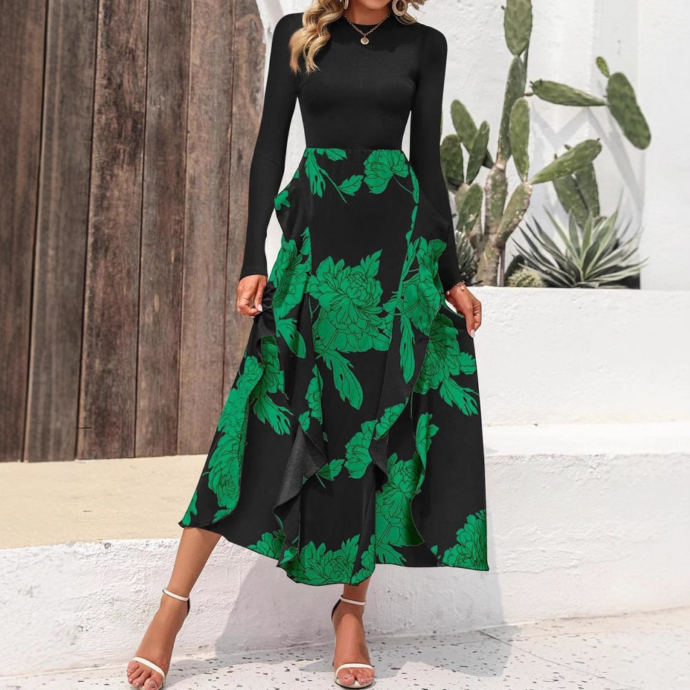 Kvinnors Lång Klänning Elegant Polyester med Rund Halsringning-4