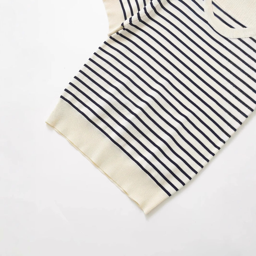 Dam T-shirt Randig Bomull Klassisk Passform Korta Ärmar-4