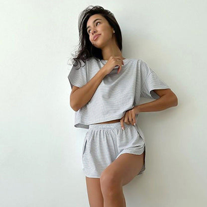 Dam Byxdress Kortärmad Randig Polyester Avslappnad Passform-1