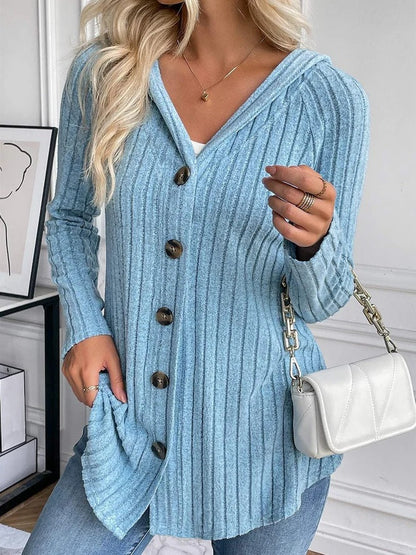 Dam Huvtröja Knappdesign Polyester och Bomull-5