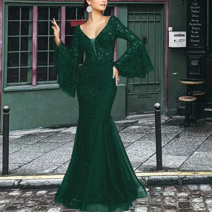 Variant image for Kvinnors Sjöjungfru Klänning Klockärmar Polyester Elegant-13