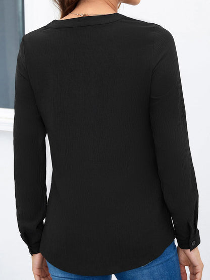 Dam Skjorta V-ringad Långärmad Polyester med Stand-up Krage-4