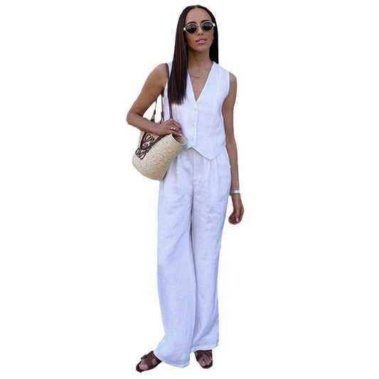 Kvinnors Ärmlös Västbyxa Av Bomull Med Patchworkdetaljer-1