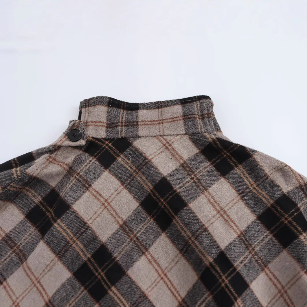 Dam Cape Coat Scarf Randig Lång Ärmlängd Blandat Tyg-4