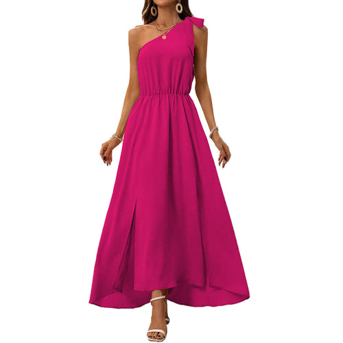 Damklänning A-Line Asymmetrisk Elastisk Fuchsia-1