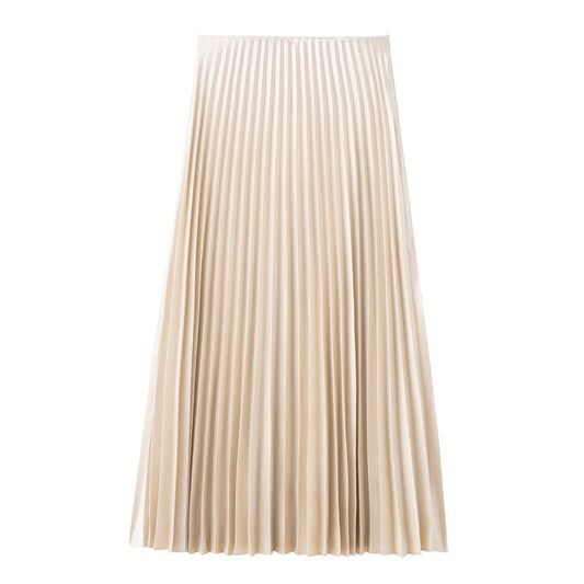 Kvinna Midi Kjol Hög Midja Satin-1