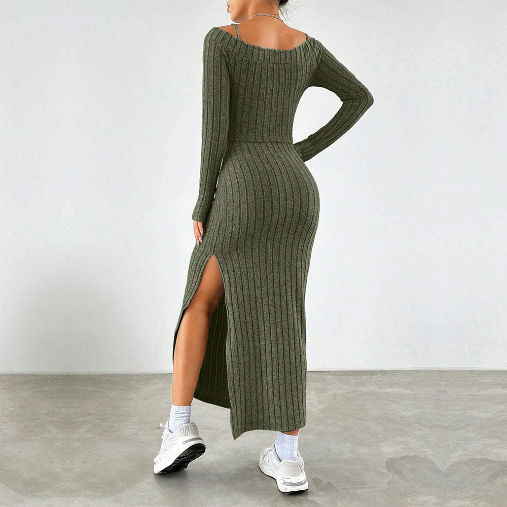 Kvinnors Tvådelad Klänning Slim Fit Långärmad Polyester-3