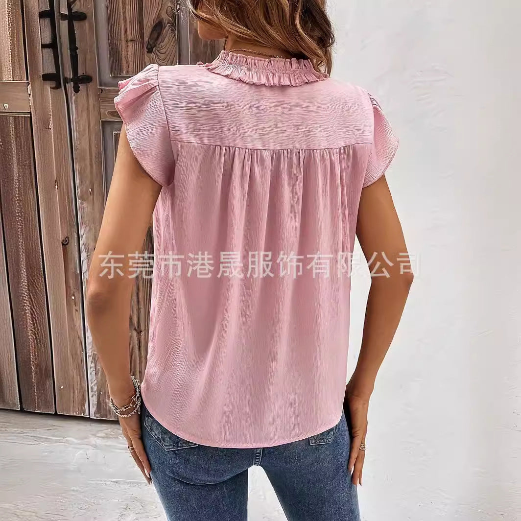 Festtoppar Dam med Volangärmar V-ringning Polyester-4