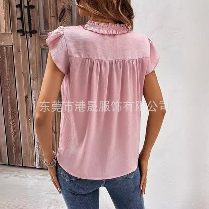 Festtoppar Dam med Volangärmar V-ringning Polyester-4