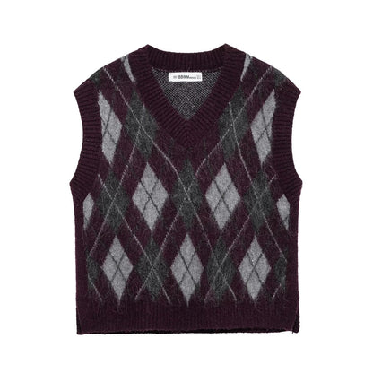 Variant image for Dam V-ringad Ärmväst Diamantmönster Polyester-1