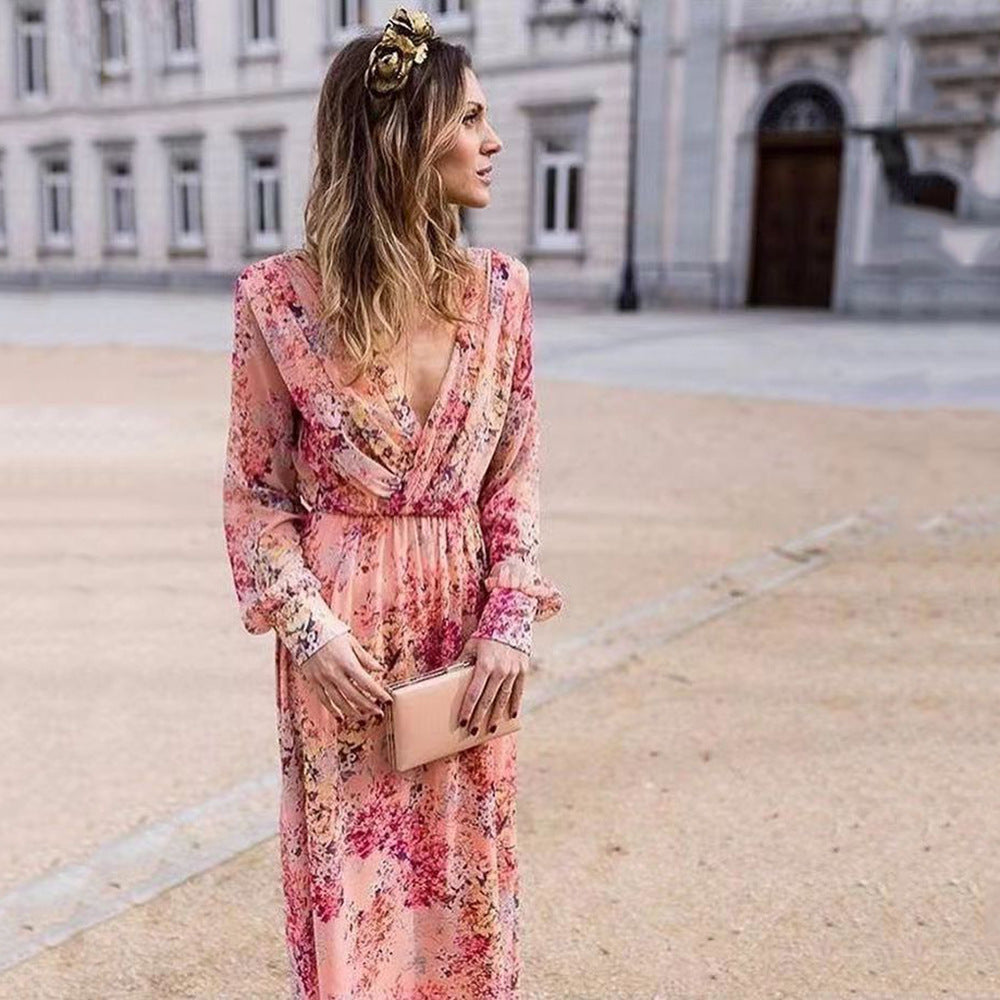 Kvinna Klockklänning Utställd V-Ringning Bomull-3