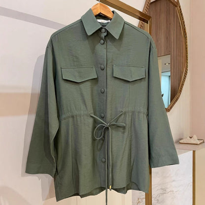 Dam Lång Kappa och Långa Byxor Set Chic Högkvalitativt Tyg-5
