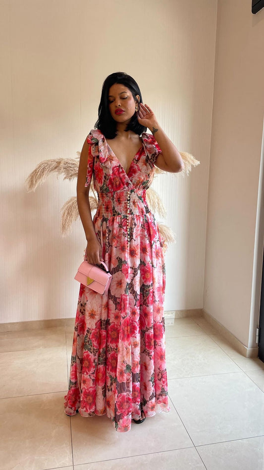 Kvinnors Lång Klänning V-Hals Polyester Ärm lös Elegant-1