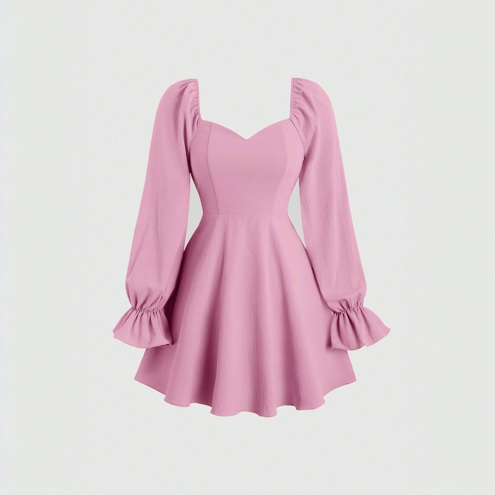 Kvinnors A-Line Klänning Lång Ärmar Polyester Enfärgad Design-1