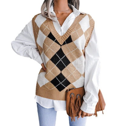 Dam Tröja V-ringad Färgblockerande Akryl-5