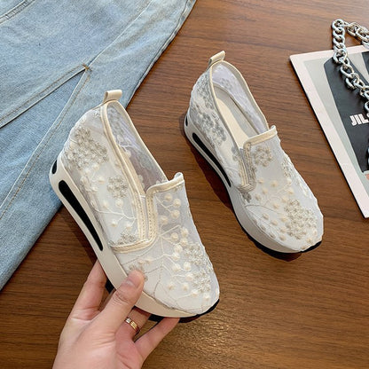 Kvinnors Sneakers Slip-On Blommig Design Platå Textil-5