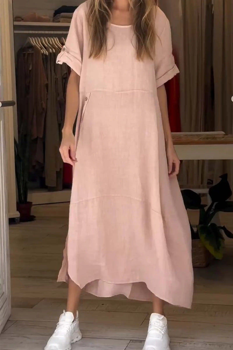 Variant image for Fina Dam Klänningar Lång Kjol Kort Ärmar Bomull och Linne-9