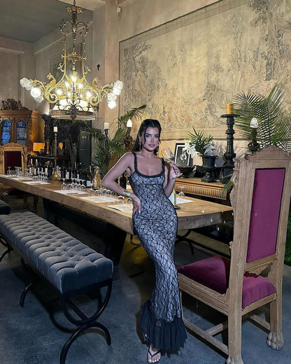 Fina Dam Klänningar Off-Shoulder Lång Spets Elastan-3