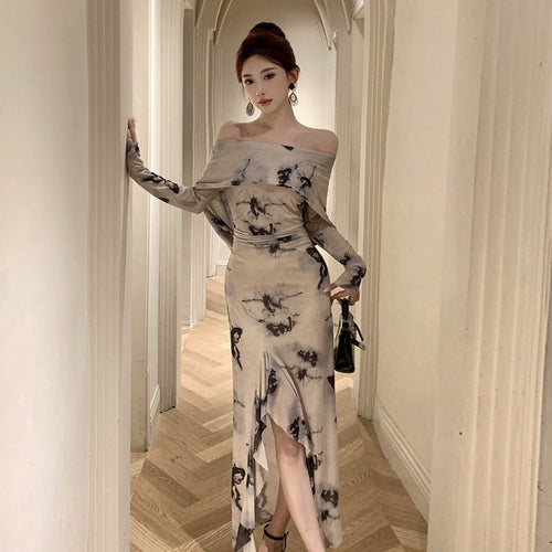 Dam Klänning Med Huva Fjärilstryck Långärmad Polyester-1