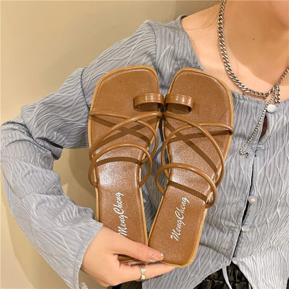 Dam Sandaler Platta Remmar Minimalistisk Syntetisk Design-3