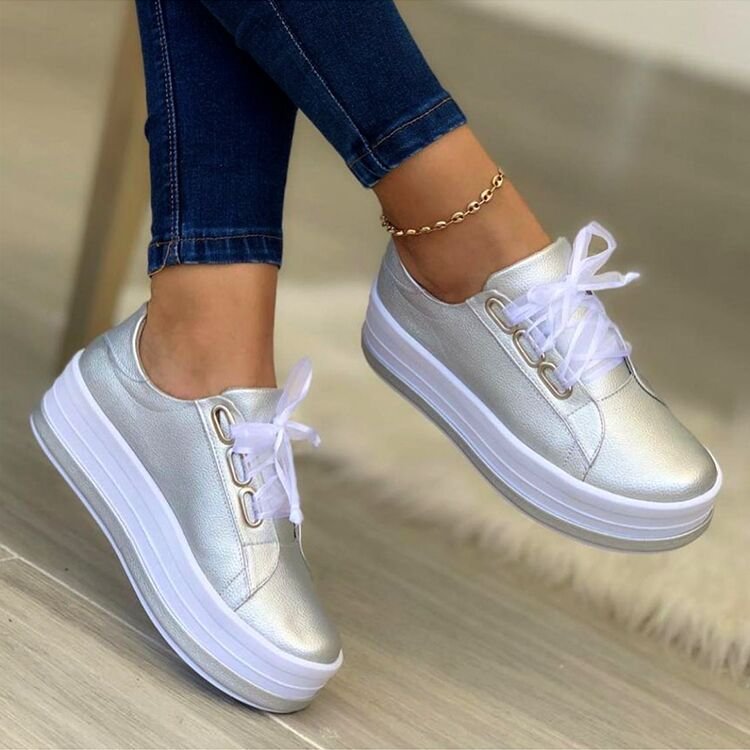 Elegante Plateau Sneakers für Damen mit Metallic-Obermaterial – Bequeme und stilvolle Schuhe für Alltag und Festlichkeiten 8
