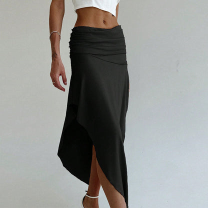 Dam Midi-Rock Asymmetrisk Polyester-5