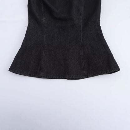 Dam Festtoppar Slim Fit Denim Bustier Top med Dragkedja-2