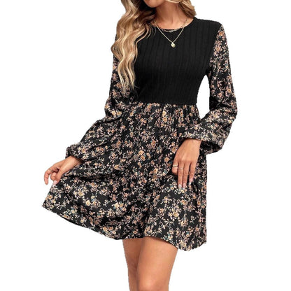 Fina Dam Klänningar A-linjeklänning Blommönster Polyester Korta Ärmar-6