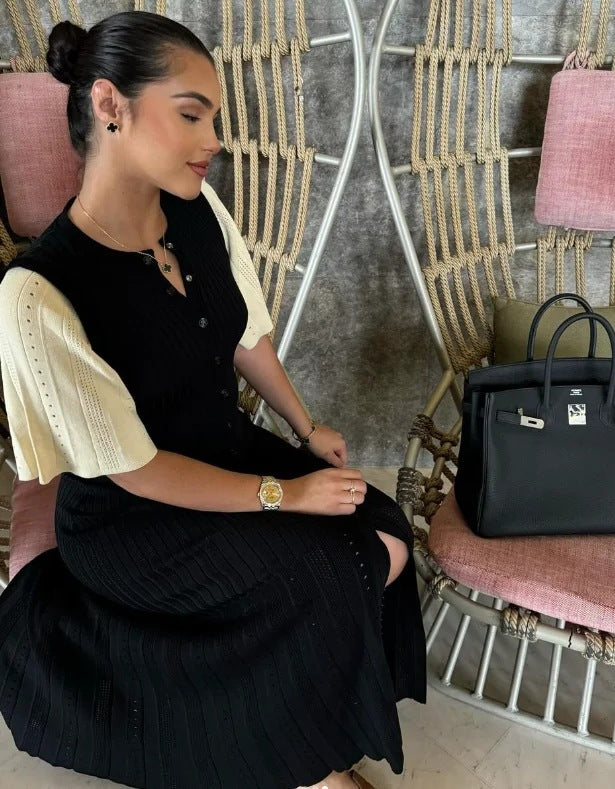 Kvinnors Stickklänning Avslappnad Puffärm Bomullsmix-1