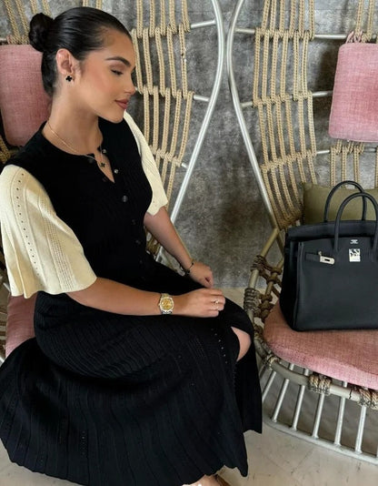 Variant image for Kvinnors Stickklänning Avslappnad Puffärm Bomullsmix-1