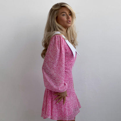 Kvinna Utställd Klänning Puffärmar Polyester A-Line 3