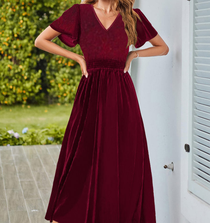 Variant image for Dam Långklänning V-Hals Tredimensionell Dekoration Silke-1