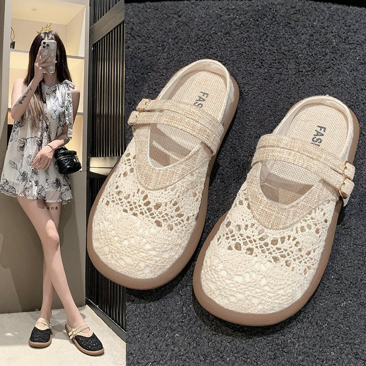 Dam Tofflor Blommig Design Mjuk Textil-2