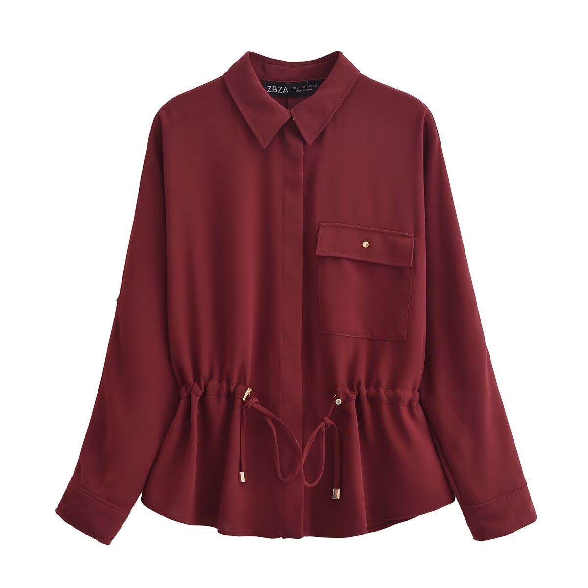 Dam Långärmad Skjorta och Bred Byxa Set i Polyester-3