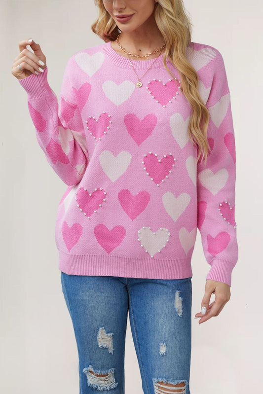 Dam Tröja Löst Sittande Hjärtdesign Viskos Nylon Polyester-1