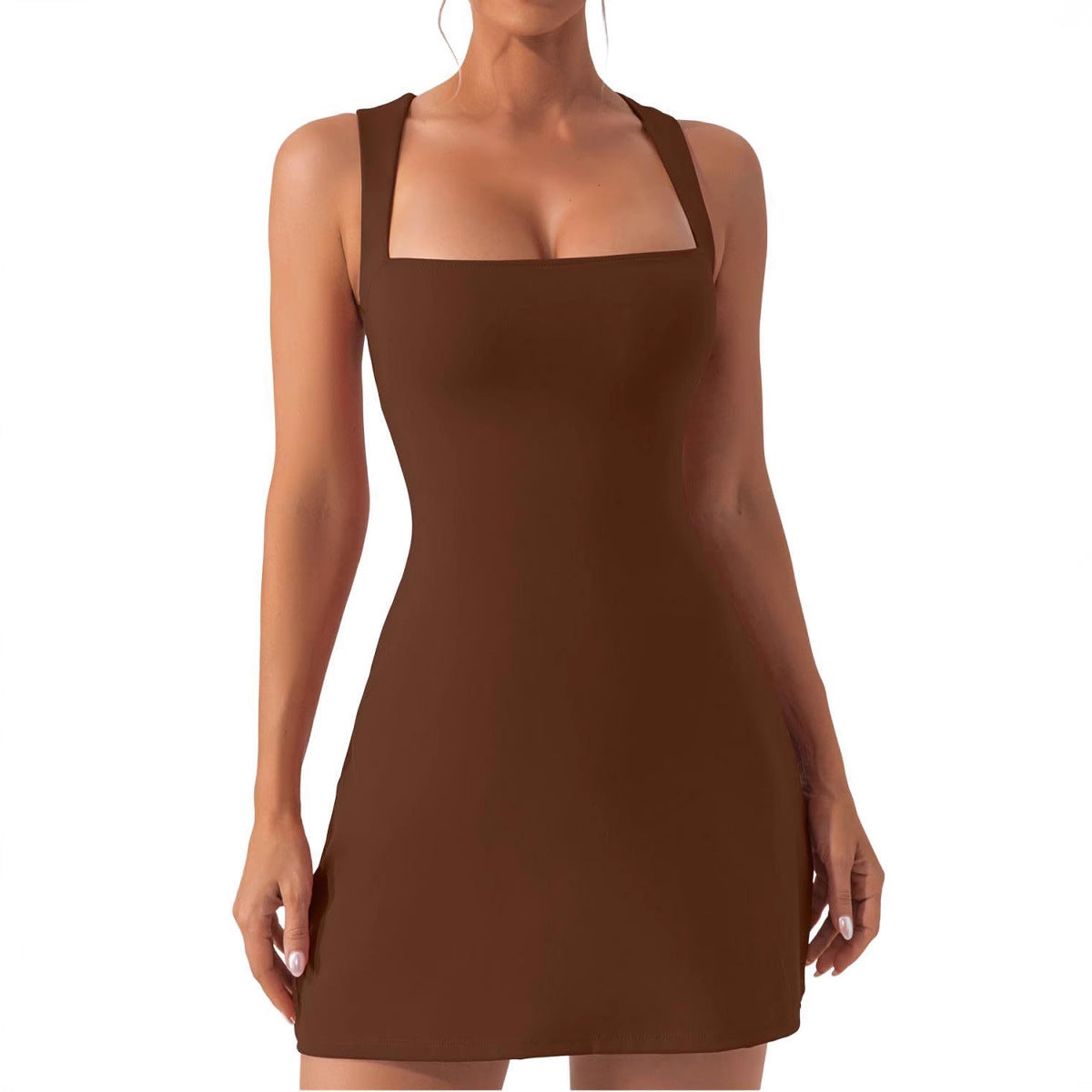 A-Line Klänning för Kvinna Off-Shoulder Design i Mjölk Silke – Ärmlös Kort Klänning för Sommarfester 3