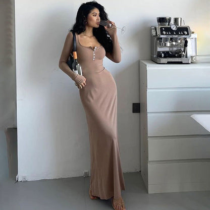 Kvinnors Midi Klänning Cirkulär Halsringning Elastiskt Tyg 1