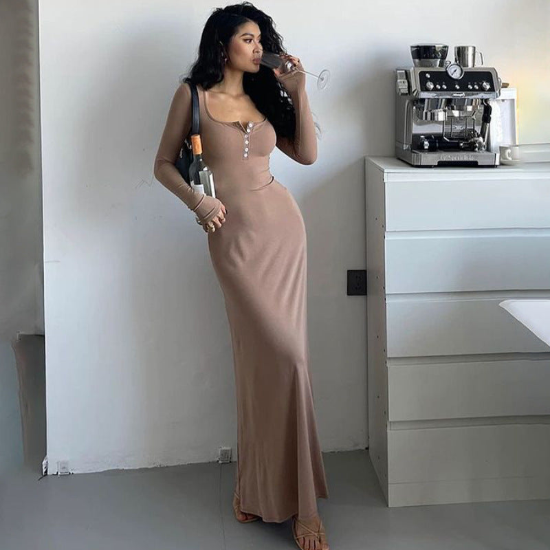 Kvinnors Midi Klänning Cirkulär Halsringning Elastiskt Tyg 4