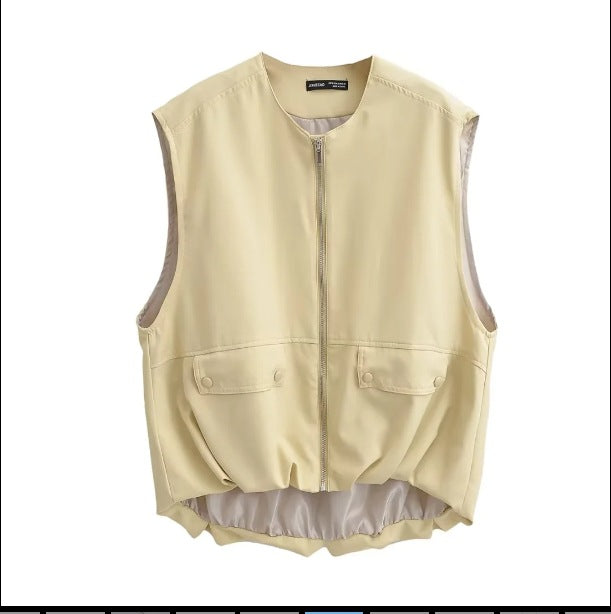 Dam Väst Hög Krage Praktiska Fickor Andningsbart Material-3