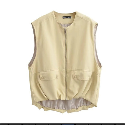 Dam Väst Hög Krage Praktiska Fickor Andningsbart Material-3