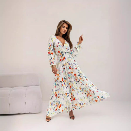 Dam Klänning Lång Tryckt Polyester Oversized-1