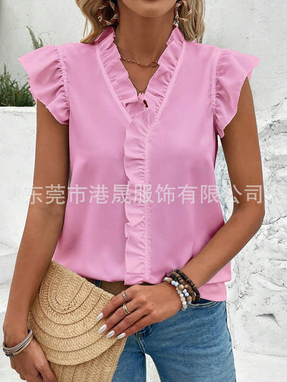 Variant image for Dam Skjorta Kortärmad Löst Fit Rufsad Design Spandex-13