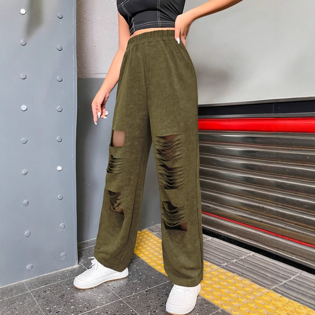 Dam Fritidsbyxor Bred Passform med Utskärningar Andningsbart Material 3