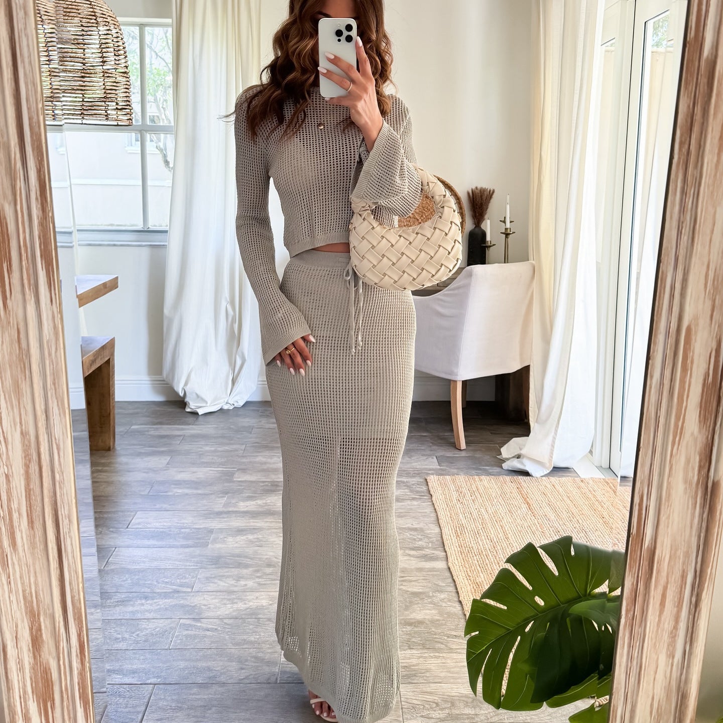 Dam Klänning Långärmad Rippad Design Slim-Fit Tyg och Spandex-2