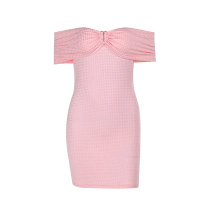 Kvinnors Glittrig Klänning Off-Shoulder Elastiskt Tyg Miniklänning 6