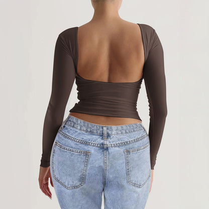 Dam Slim Fit Långärmad Topp Minimalistisk Bomull för Fest-2