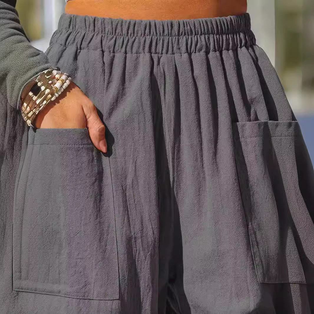 Snygga Byxor Dam Casual Långa Bomull med Fickor 5