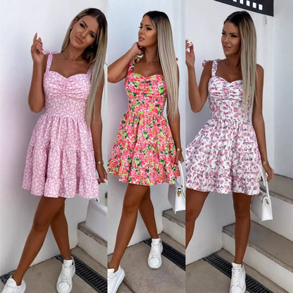 Kvinnors A-linjeformad Klänning Tryckt Polyester Mini Ärmlös-2