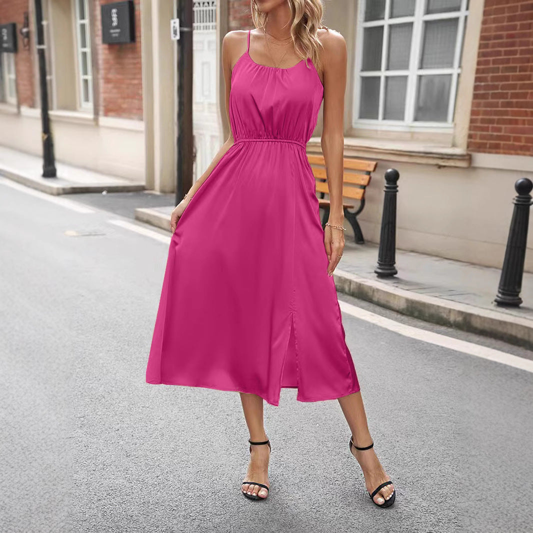 Kvinnors Midi Klänning Spaghetti Band Polyester-2